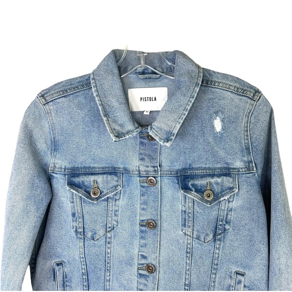 Pistola - Women’s ‘Brando’ Distressed, Bomber Denim Jacket, Trim - Blue, Medium - Picture 10 of 16